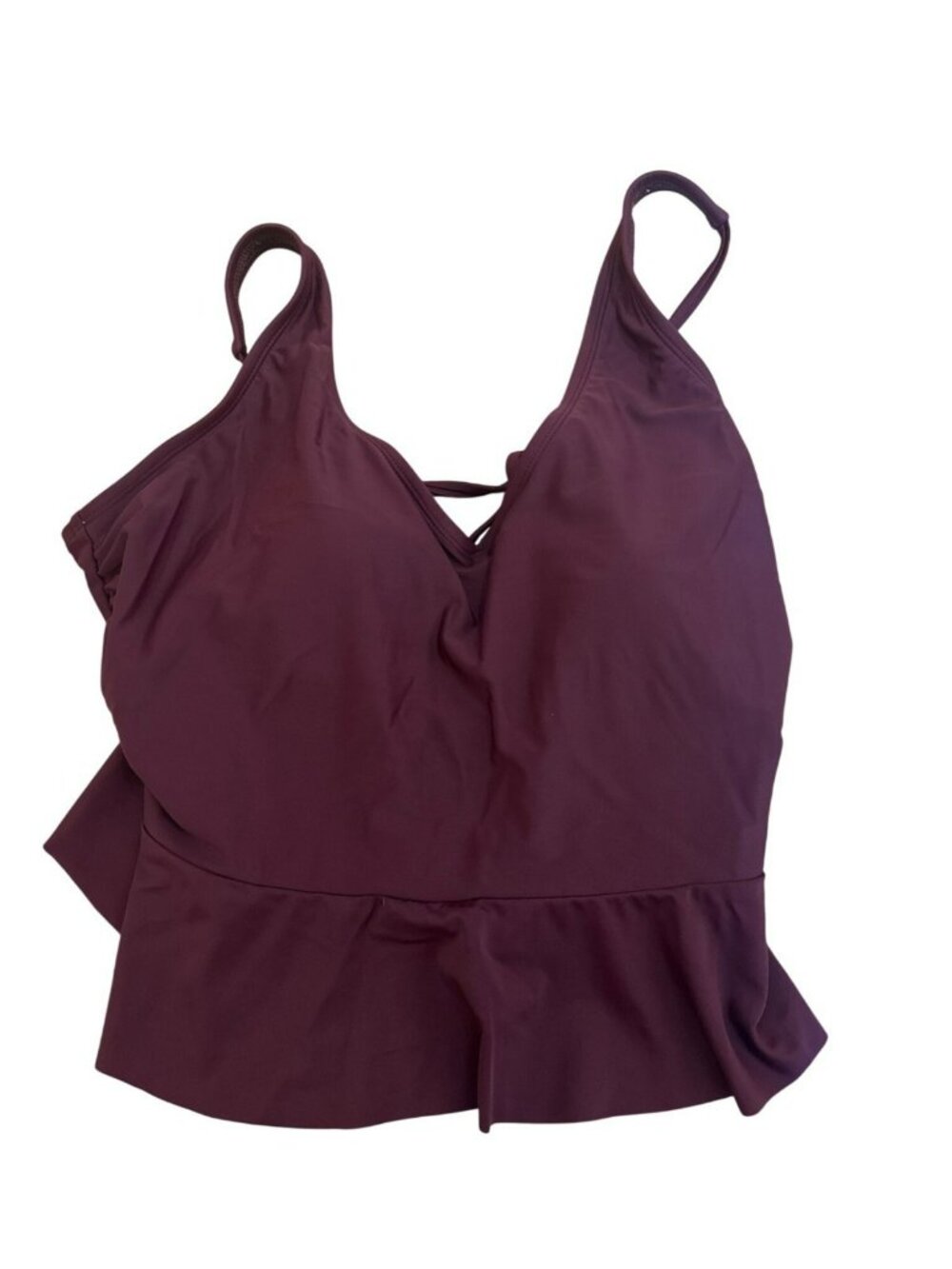 Kona Sol Womens Tankini Swim Top XL Burgundy Peplum Adjustable Straps Swimwear